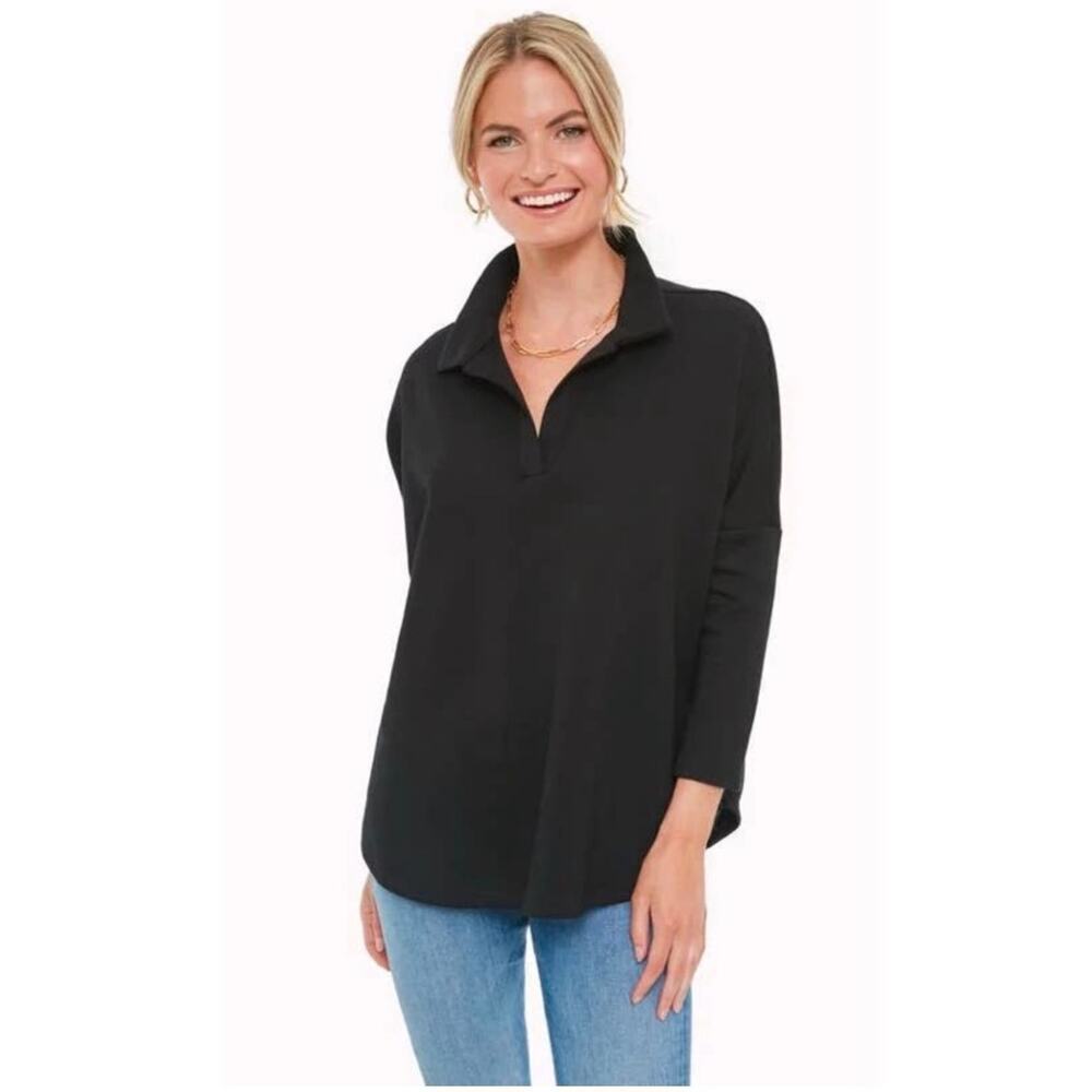 Tuckernuck Pomander Place Black easy polo sweatshirt women's size XL/XXL